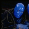 Scene fr. Off-Broadway theater piece "Blue Man Group." (New York)