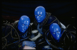 Scene fr. Off-Broadway theater piece "Blue Man Group." (New York)