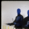 Scene fr. Off-Broadway theater piece "Blue Man Group." (New York)