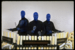 Scene fr. Off-Broadway theater piece "Blue Man Group." (New York)