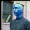 Scene fr. Off-Broadway theater piece "Blue Man Group." (New York)