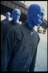 Scene fr. Off-Broadway theater piece "Blue Man Group." (New York)