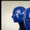 Scene fr. Off-Broadway theater piece "Blue Man Group." (New York)