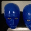 Scene fr. Off-Broadway theater piece "Blue Man Group." (New York)