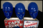 Scene fr. Off-Broadway theater piece "Blue Man Group." (New York)