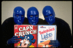 Scene fr. Off-Broadway theater piece "Blue Man Group." (New York)