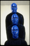 Scene fr. Off-Broadway theater piece "Blue Man Group." (New York)