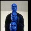 Scene fr. Off-Broadway theater piece "Blue Man Group." (New York)