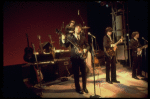 Performers (L-R) Mitch Weissman, Leslie Fradkin, Joe Pecorino & (back) Justin McNeill as the Beatles in a scene fr. the Broadway entertainment "Beatlemania." (New York)