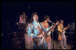 Performers (L-R) Mitch Weissman, Leslie Fradkin, Joe Pecorino & (back) Justin McNeill as the Beatles in a scene fr. the Broadway entertainment "Beatlemania." (New York)