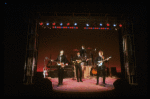 Cast performing as the Beatles in a scene fr. the touring production of the entertainment "Beatlemania." (Chicago)