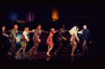 Actors (R-L) Dean Jones, Beth Howland, Steve Elmore, Merle Louise, John Cunningham, Teri Ralston, George Coe & Barbara Barrie in a scene fr. the Broadway musical "Company." (New York)