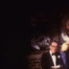 Actress Kaye Ballard & composer Arthur Siegel in a scene fr. her one-woman Off-Broadway musical "Hey Ma!." (New York)