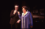 Actress Kaye Ballard & composer Arthur Siegel in a scene fr. her one-woman Off-Broadway musical "Hey Ma!." (New York)