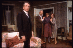Actors (L-R) Patrick McGoohan, George N. Martin, Tracy Pollan & Rosemary Harris in a scene fr. the Broadway play "Pack of Lies." (New York)