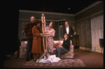 Actors (L-R) Colin Fox, Dana Ivey, Rosemary Harris, Tracy Pollan & George N. Martin in a scene fr. the Broadway play "Pack of Lies." (New York)