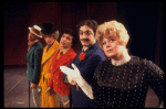 Actors (L-R) Alvin Kupperman, Daniel Fortus, Irwin Pearl, Lewis J. Stadlen & Shelley Winters in a scene fr. the Broadway musical "Minnie's Boys." (New York)