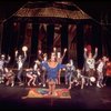 Actors Eric Berry (C) & John Rubinstein (R) w. cast in a scene fr. the Broadway musical "Pippin." (New York)