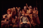 Actors (C) Michael Rupert & (Rear L-R) Patti Karr, Kathryn Ann Wright, Sally Neal, Ken Urmston, Larry Merritt, Vicki Frederick, Denise Pence (Top) & Patti D'Beck in a scene fr. the replacement cast of the Broadway musical "Pippin." (New York)