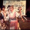 Actors (L-R) Larry Merritt, Chet Walker (kneeling), Justin Ross, Larry Giroux, Lucie Lancaster & Ken Urmston in a scene fr. the replacement cast of the Broadway musical "Pippin." (New York)