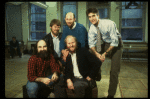 Producers (Front L-R) Michael David & Rocco Landesman & other partners in Dodger Productions in a rehearsal shot fr. the original cast of the Broadway musical "Big River." (New York)