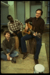 Actors Daniel Jenkins & Ron Richardson & composer Roger Miller in a rehearsal shot fr. the original cast of the Broadway musical "Big River." (New York)