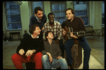 Actors (Back L-R) Bob Gunton, Ron Richardson & composer Roger Miller, (Front L-R) actors Rene Auberjonois Daniel Jenkins in a rehearsal shot fr. the original cast of the Broadway musical "Big River." (New York)