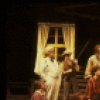 Actors (L-4R) Susan Browning, Gordon Connell as Mark Twain, Michael Brian, John Short (on floor), Daniel Jenkins (kneeling) & Ralph Byers w. actor Ron Richardson (2R) in a scene fr. the original cast of the Broadway musical "Big River." (New York)