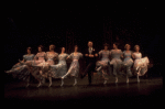 Actor Hans Conried (C) w. dancers in a scene fr. the replacement cast of the Broadway revival of the musical "Irene." (New York)