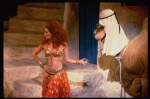 Actress Alyson Reed & camel in a scene fr. the Broadway musical "Oh, Brother!." (New York)