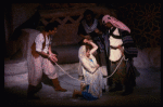 Actors (L-C) David Carroll & Mary Elizabeth Mastrantonio in a scene fr. the Broadway musical "Oh, Brother!." (New York)