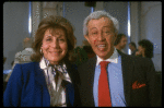 Lyricists Betty Comden & Adolph Green at the first rehearsal of the Broadway musical "A Doll's Life." (New York)