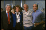 (L-R) Lyricists Adolph Green, Betty Comden, director Hal Prince & composer Larry Grossman at the first rehearsal of the Broadway musical "A Doll's Life." (New York)