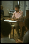 Composer Stephen Sondheim in a rehearsal shot fr. the Broadway musical "Merrily We Roll Along." (New York)