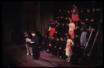 Actors (L-R) Lonny Price, Jim Walton (in robe), Ann Morrison, Daisy Prince (Bottom), Sally Klein (Middle), Terry Finn (Top) & Jason Alexanderin a scene fr. the Broadway musical "Merrily We Roll Along." (New York)