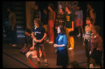 Actors Lonny Price (3L) & Ann Morrison (3R) w. cast in a scene fr. the Broadway musical "Merrily We Roll Along." (New York)