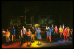 Ensemble in a scene fr. the Broadway musical "Merrily We Roll Along." (New York)