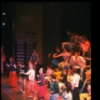 Actors (Front L-R) Ann Morrison, Lonny Price, Sally Klein, Terry Finn, Jason Alexander & Daisy Prince w. cast in a scene fr. the Broadway musical "Merrily We Roll Along." (New York)