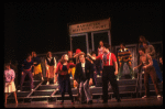 Actors (Front L-R) Ann Morrison, Jim Walton & Jason Alexander w. cast in a scene fr. the Broadway musical "Merrily We Roll Along." (New York)