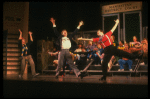 Actors (Front L-R) Lonny Price, Jim Walton & Jason Alexander w. cast in a scene fr. the Broadway musical "Merrily We Roll Along." (New York)