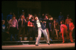 Actor James Weissenbach (C, who was replaced during previews) w. cast in a scene fr. the Broadway musical "Merrily We Roll Along." (New York)