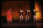 Singer Carrie Smith & dancers (2L-R) Eugene Fleming, Kevin Ramsey & Ted Levy in a scene fr. the Broadway musical revue "Black and Blue." (New York)