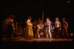 Actors Mary Wickes (3L) & Harry Groener (3R) w. dancers in a scene fr. the Broadway revival of the musical "Oklahoma!." (New York)