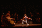 Actor Harry Groener (C) w. dancers in a scene fr. the Broadway revival of the musical "Oklahoma!." (New York)