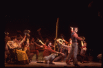 Actors Mary Wickes (L) & Harry Groener (2R) w. dancers in a scene fr. the Broadway revival of the musical "Oklahoma!." (New York)