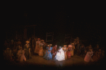 Actors (C) Laurence Guittard & Christine Andreas w. cast in a scene fr. the Broadway revival of the musical "Oklahoma!." (New York)