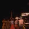 Actors Laurence Guittard & Christine Andreas (in surrey) w. cast in a scene fr. the Broadway revival of the musical "Oklahoma!." (New York)