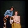 Actors Mary Wickes & Joel Higgins in a publicity shot fr. the replacement cast of the Broadway revival of the musical "Oklahoma!." (New York)