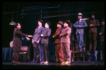 Actors (L-3L) Raymond Serra, Christian Kauffmann & Jim Fyfe w. cast in a scene fr. the Broadway musical "Legs Diamond." (New York)