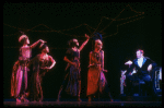 Actor Peter Allen (R) w. dancers in a scene fr. the Broadway musical "Legs Diamond." (New York)